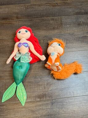 🧜‍♀️ Disney Ariel Plush + Tip the Cat Plush – Little Mermaid II Bundle